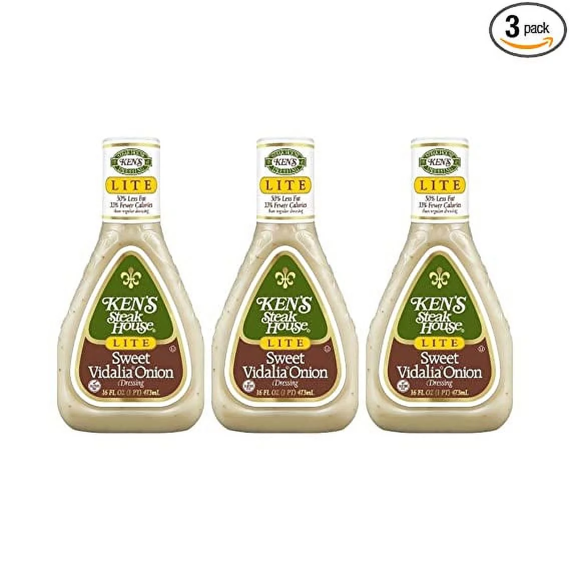Ken's Steak House Lite Sweet Vidalia Onion Dressing, 16 FL OZ (Pack of 3)