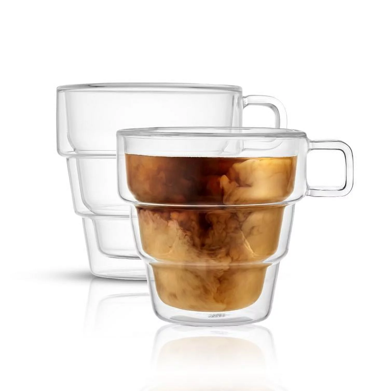 JoyJolt Palo Double Wall Tiered Glass Coffee Mugs, 15.5 oz (Set of 2)