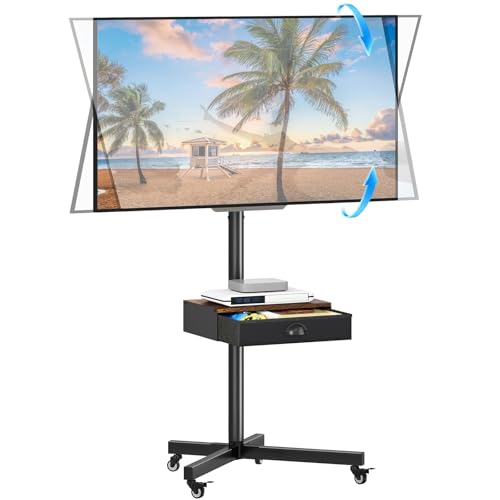 Rolling TV Stand with Power Outlet,TV Cart with Drawer for 23-75 inch Flat/Curved Screen Up to 120lbs,Adjustable Height Mobile TV Stand with Wheels,for Indoor Outdoor,Max VESA 600x400mm