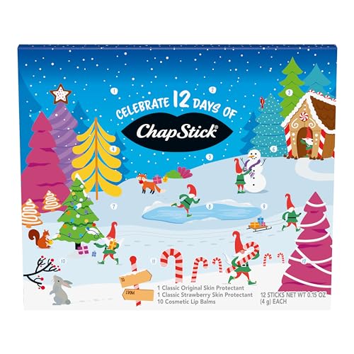 ChapStick Advent Calendar 2025 – Cozy Countdown to Christmas, Variety 12-Pack Lip Balm Gift Set, Holiday Gifts for Women, Men, Teens, Coworkers, Grandpa & Grandma Gifts, 0.15 Oz Ea