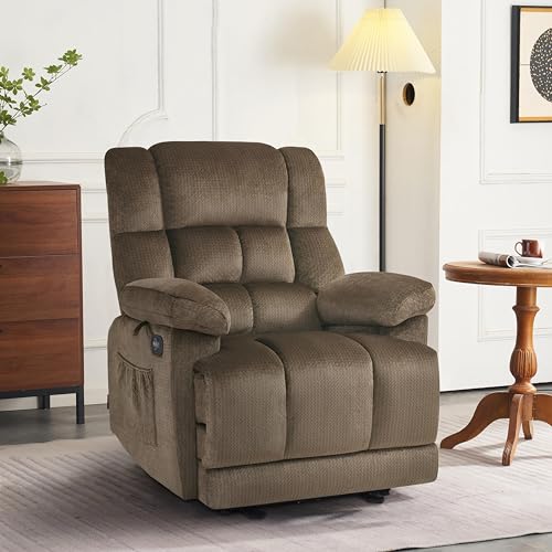 MCombo Zero Gravity Power Recliner Chair with Heat and Vibration Massage, Reclining Chair with USB Ports, Cup Holders for Living Room, Fabric R6233 (Grey)