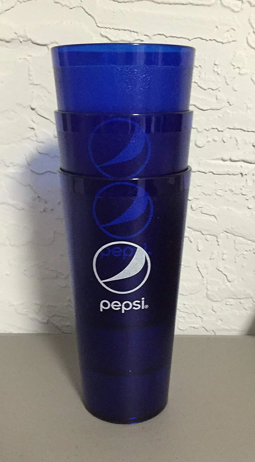 New (3) Pepsi Cola Restaurant Blue Globe Plastic Tumblers Cups 32 oz Carlisle