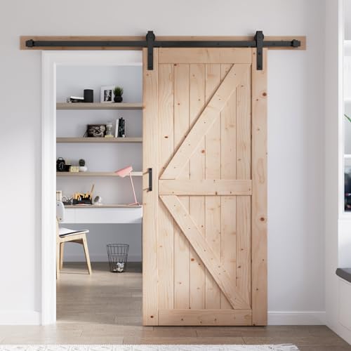 FREDBECK 48in x 80in Sliding Wood Barn Door with 8FT Barn Door Hardware Kit Included K Shape Solid Spruce Panel Sliding Door Double Surfaces Need to Assembly