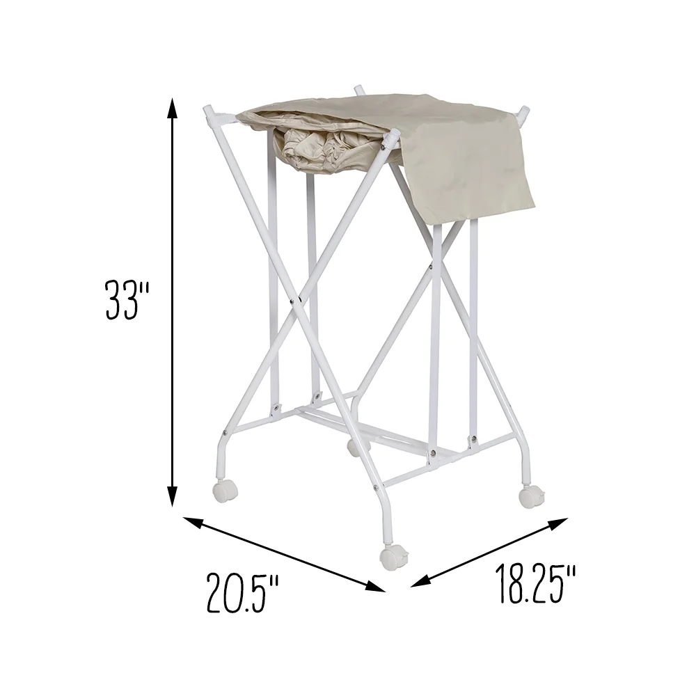 Honey-Can-Do Steel Folding No Bend Lifting Laundry Hamper with Removable Polycotton Bag, White/Natural