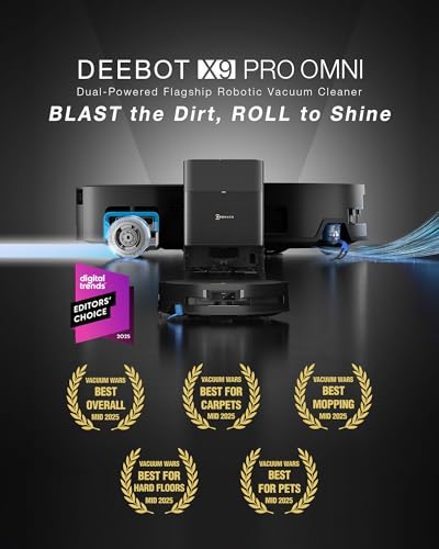 ECOVACS DEEBOT X9 PRO Omni Robot Vacuum and Mop, Blast™ 16,600Pa Suction, OZMO Roller Instant Self-Washing Mopping, ZeroTangle™ 3.0, Triple Lift System, AI Smart Navigation, Hands-Free Omni Station