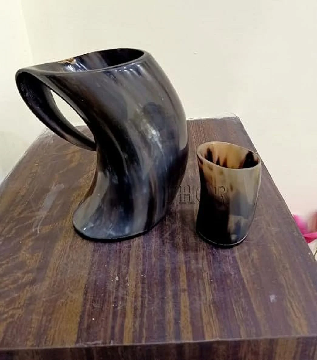 Viking Drinking Horn Mug/Genuine Handcrafted Horn Cup for Mead/Bear/Medieval for Men and Women Stein Mug Rustic Vintage Home Decor Gifts