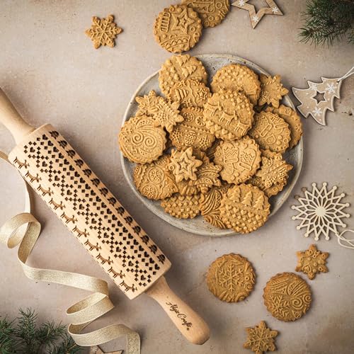 CHRISTMAS GIFTS EMBOSSING ROLLING PIN laser engraved with Christmas symbols CHRISTMAS GINGERBREAD COOKIES