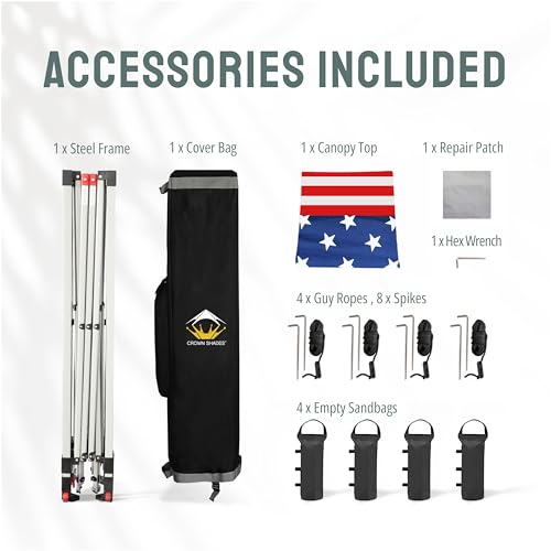 CROWN SHADES 10x10 Pop Up Canopy - Beach Tent with One Push Setup - Easy Outdoor Sun Shade for Events, Parties, Camping - Gazebo with STO-N-Go Cover Bag, Silver Coated Top, White