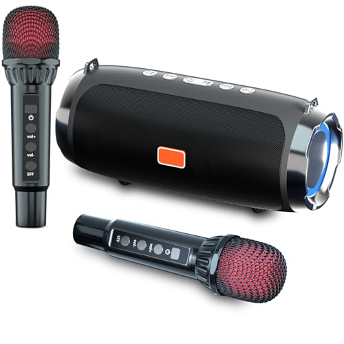 Karaoke Machine for Adult Kids, Portable Bluetooth Speaker with 2 Wireless Microphones, Singing Karaoke Player for Birthday Gift Party Family Supports TWS/Bluetooth/TF/AUX/USB