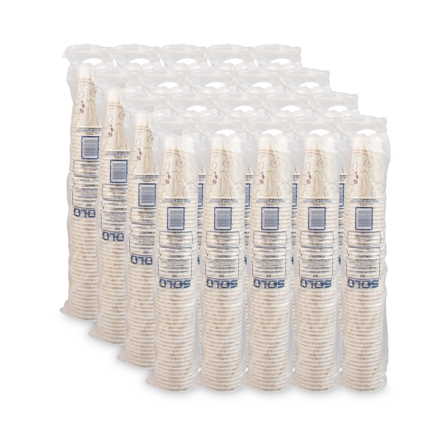 SOLO Symphony Treated-Paper Cold Cups, ProPlanet Seal, 16 oz, White/Beige/Red, 50/Bag, 20 Bags/Carton