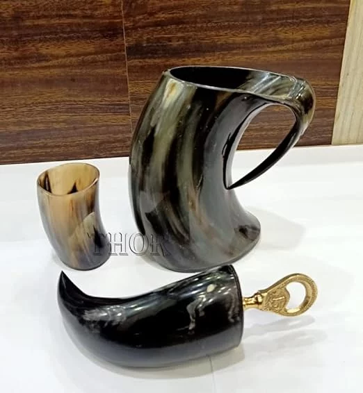 Viking Drinking Horn - Pack of 3 Viking Drinking Horn Mug - Beer Mug Tankard -Shot Glass - Bottle Opener Gifts For Men Rustic Vintage Home Decor Gifts