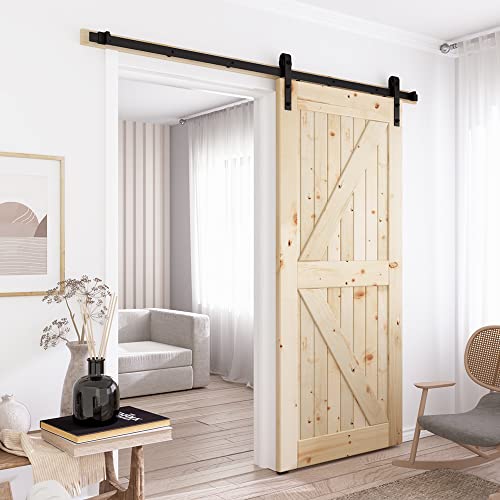 SKYSEN 6FT Sliding barn Door Hardware kit, Barn Door Track, 1/4” Thick Material- Combination Track- Smooth and Quiet- Easy to Install- Black (J Shape-5)