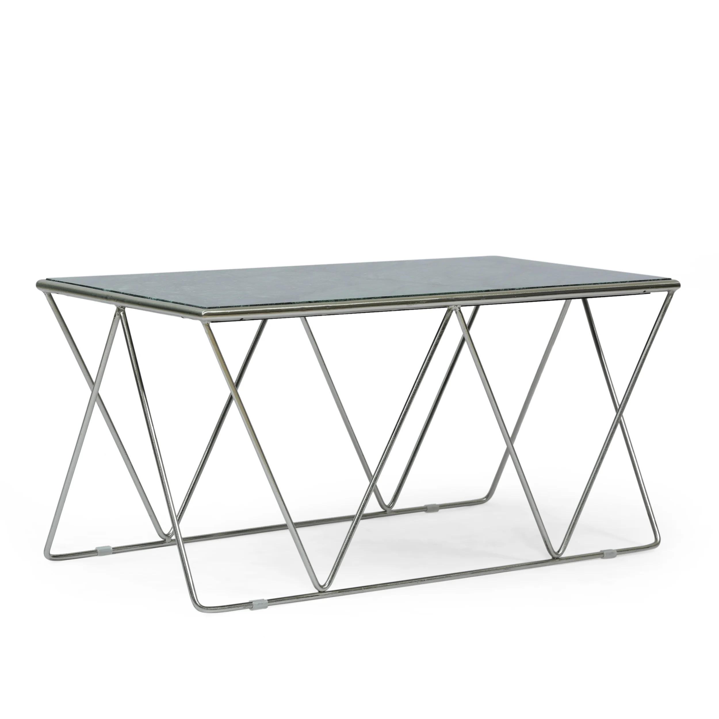 Massie Modern Glam Handcrafted Marble Top Coffee Table, Green and Nickel