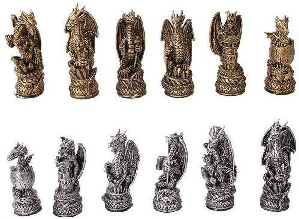 Ebros Fantasy Dragon Dungeon Kingdoms Resin Chess Pieces with Glass Board Set