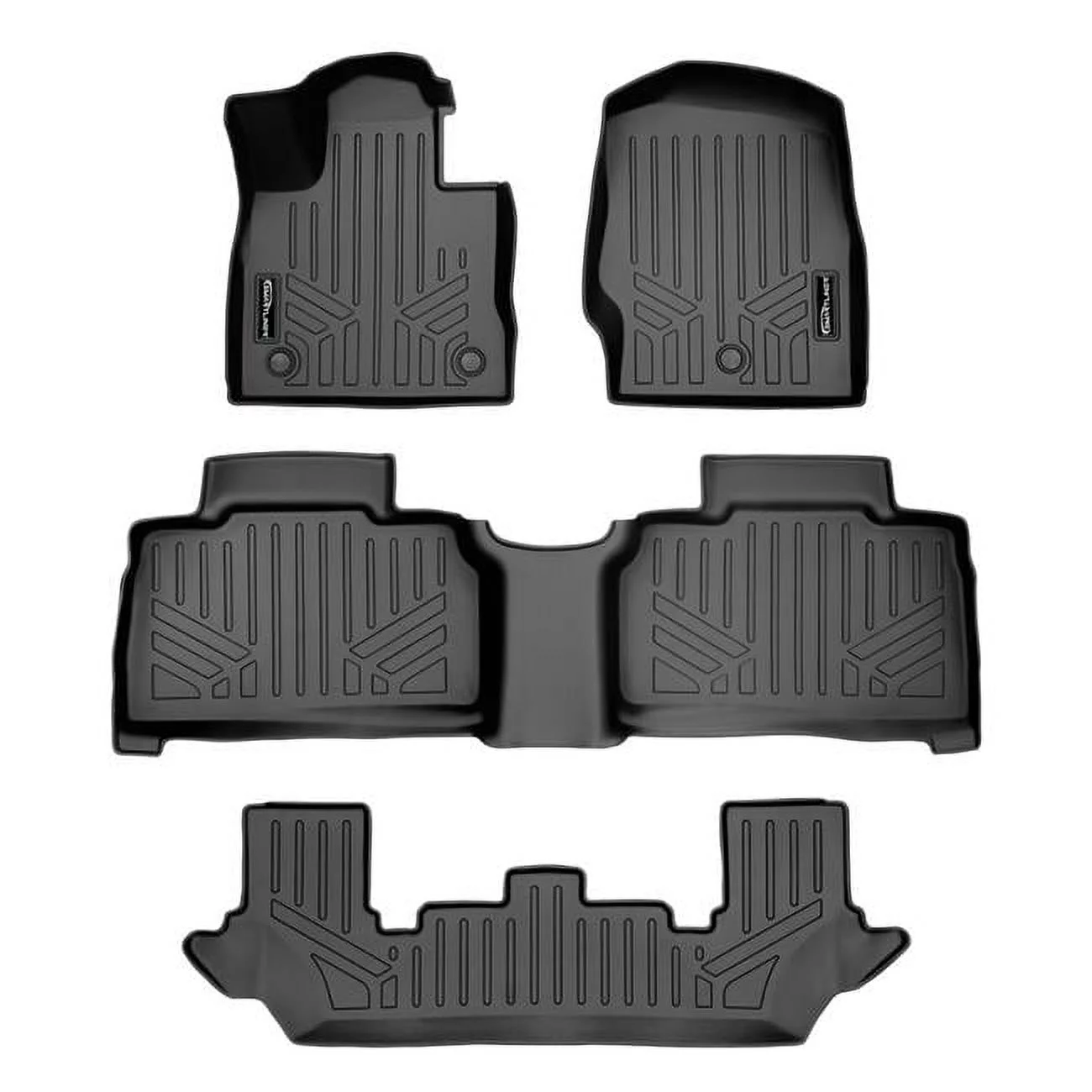 Smartliner SA0423-B0423-C0502 3 Row Fits 6 & 7 Passenger Models Floor Mats Liner Set with 2nd Row Bench Seats for 2020-2023 Ford Explorer, Black