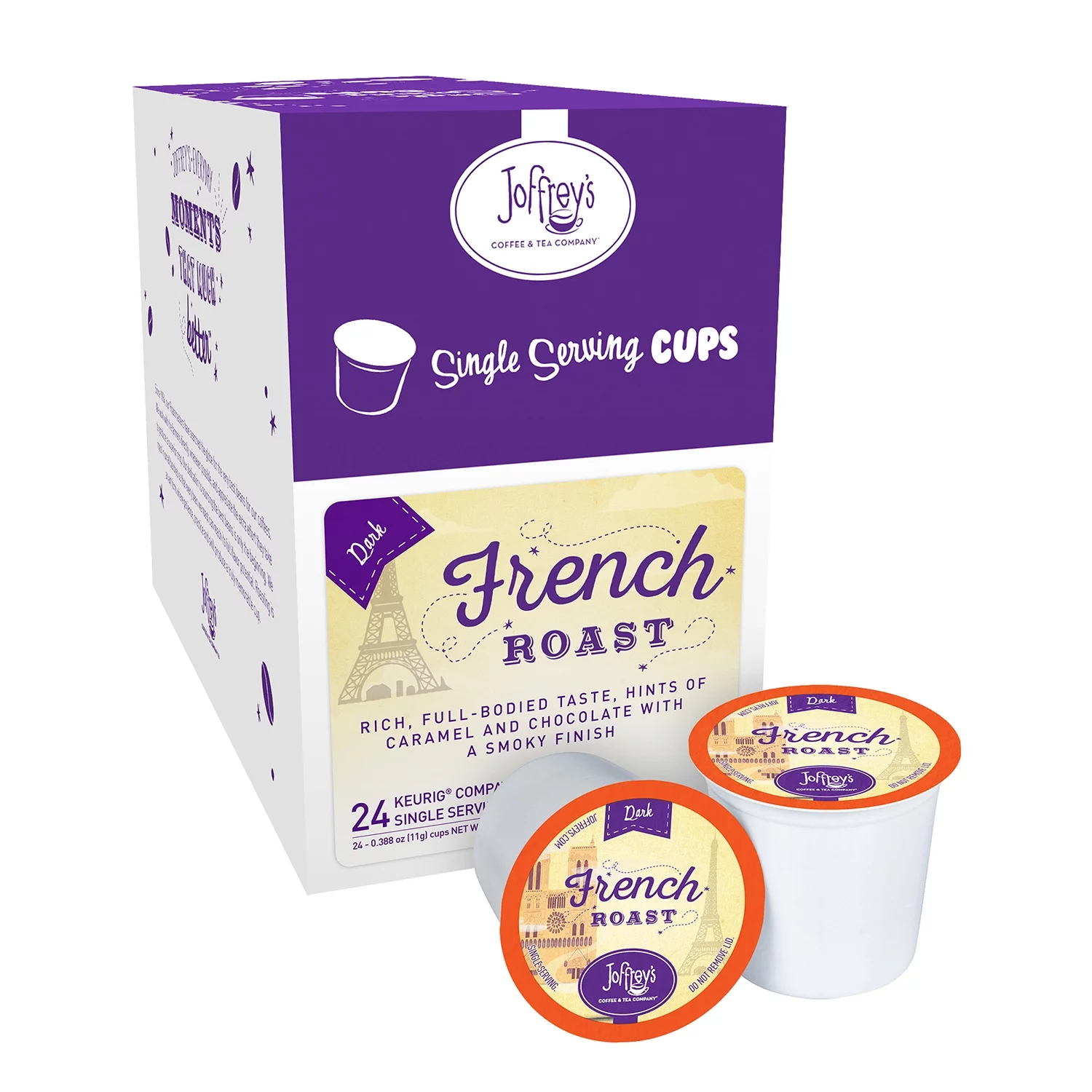 Joffrey's French Roast, Dark Artisan Blend, Single-Use K-Cups, 24 Count