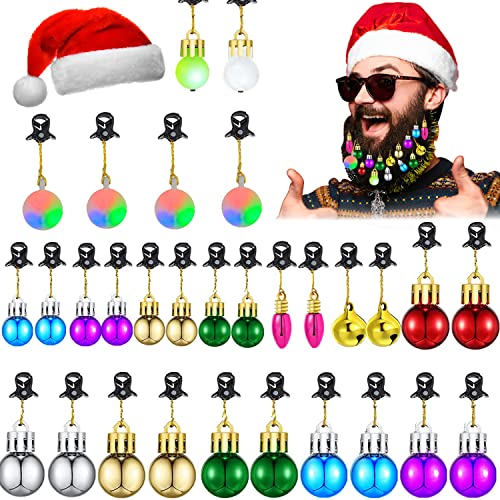 31 Pieces Christmas Beard Ornaments, Light Up Beard Bauble Ornaments Colorful Facial Hair Baubles for Men Women Christmas Party Decoration