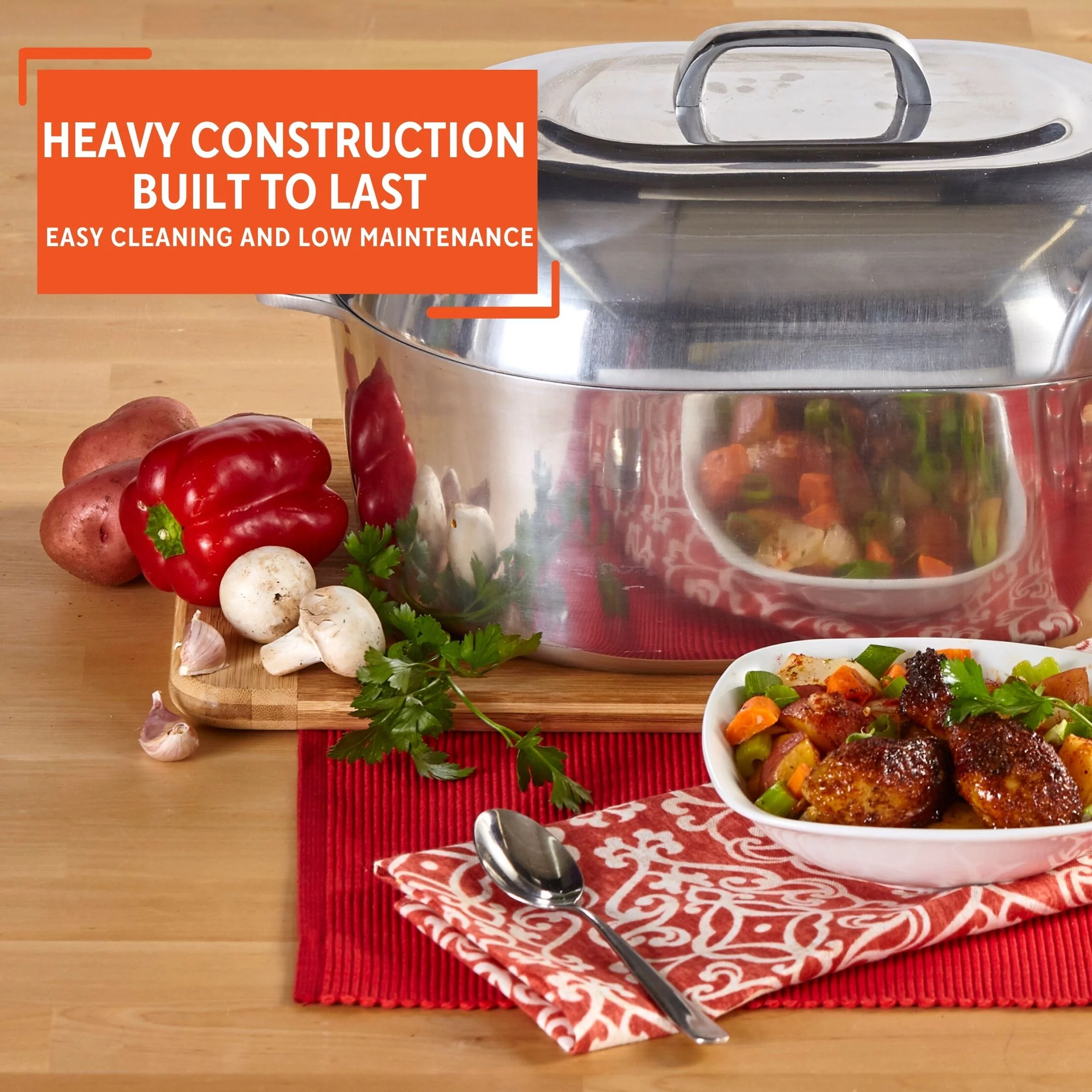 Imusa 15 inch Cajun Oval Heavy Duty Cast Aluminum Roaster Pan with Lid and Roasting Tray, 1 Count