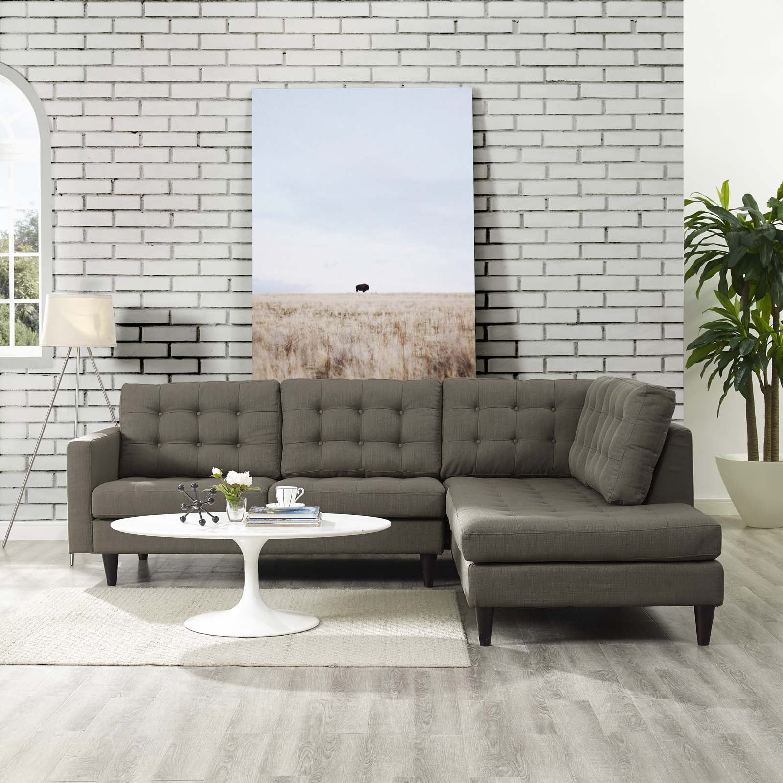 Modern Contemporary Urban Design Living Room Lounge Club Lobby Sectional Sofa, Fabric, Grey Gray