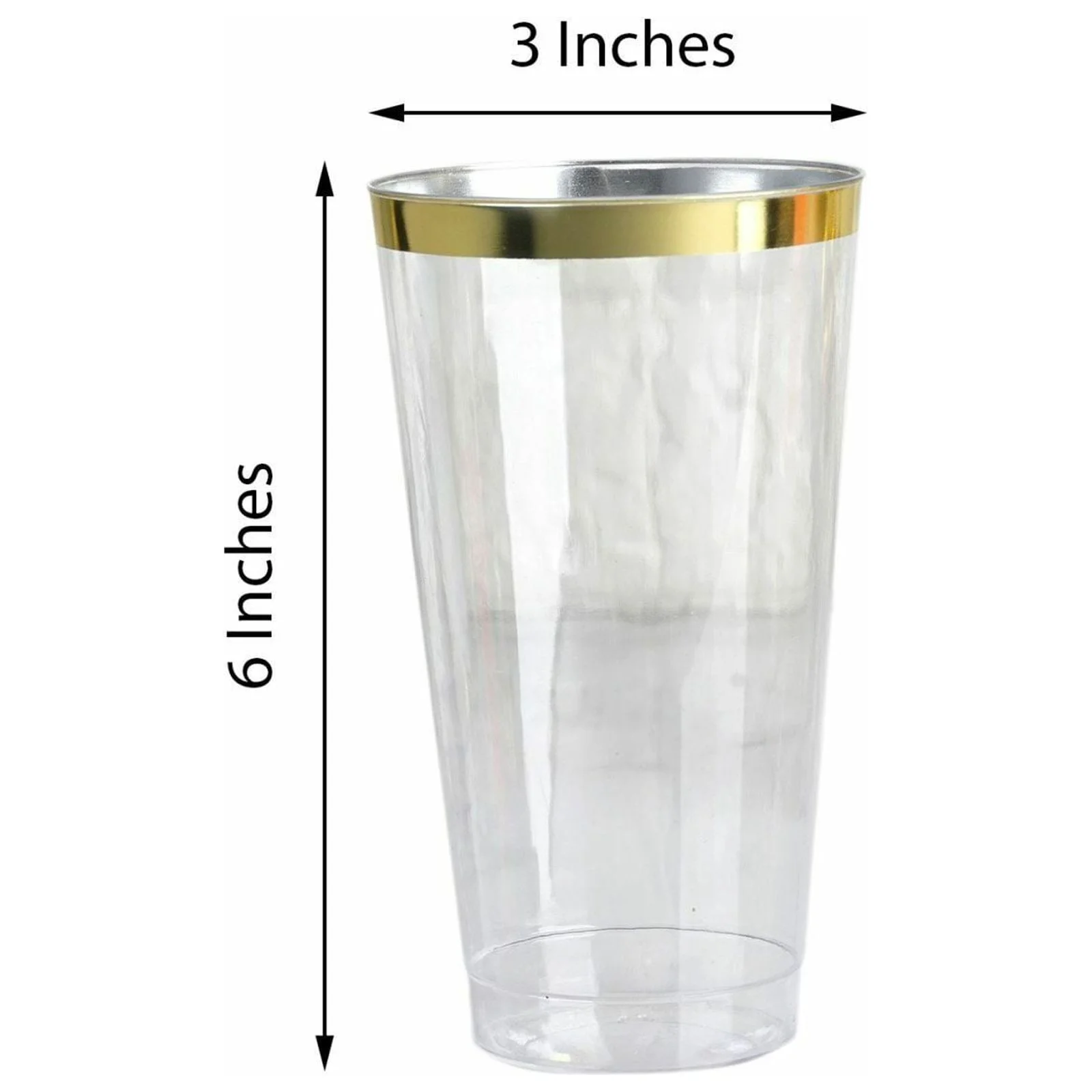 18 oz Clear with Gold Rim Plastic Cocktail Disposable Glasses TABLEWARE Party