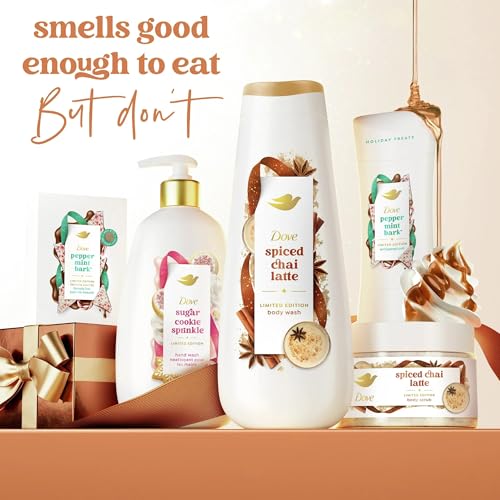 Dove Exfoliating Body Scrub – Spiced Chai Latte, Deeply Nourishing Exfoliant with ¼ Moisturizing Cream, 10.5 oz