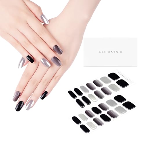 DANNI & TONI Semi Cured Gel Nail Strips Christmas Santa Claus Snowflakes Cat Eye Gel Nail Wraps 28 Stickers | Mistletoe Meow