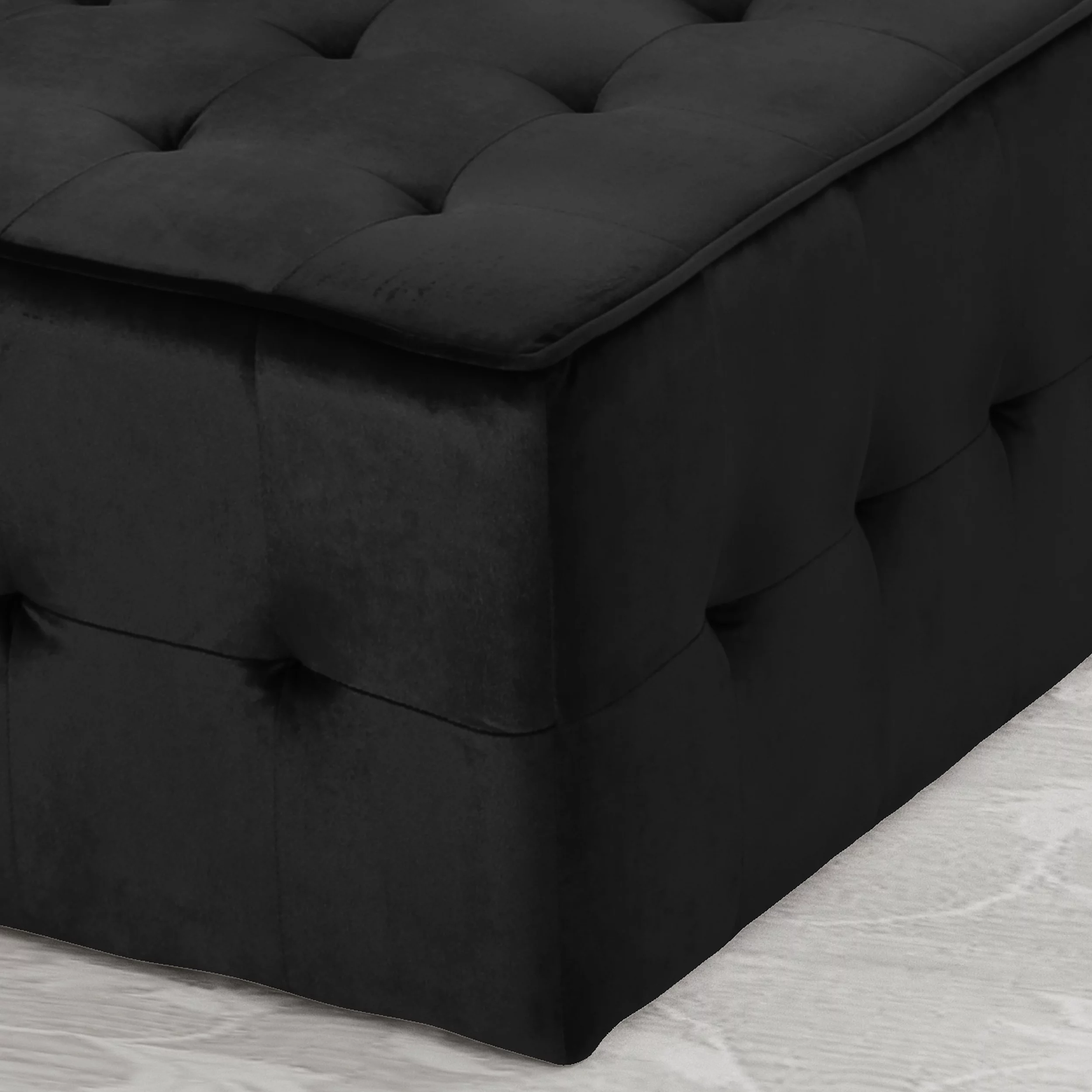 Noble House Jerry Glam Tufted Velvet Ottoman, Black