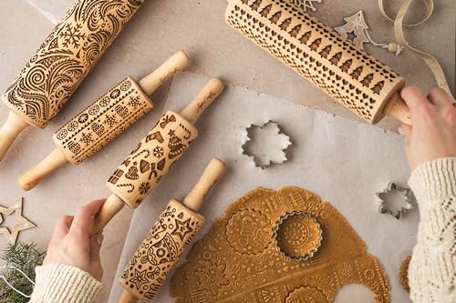 CHRISTMAS GIFTS EMBOSSING ROLLING PIN laser engraved with Christmas symbols CHRISTMAS GINGERBREAD COOKIES