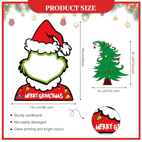 Christmas Photo Booth Props, 22 Pcs Whoville Christmas Decorations Props Include 1 Xmas Photo Frame and 21 Green Monster Photography Booth, Welcome to Whoville Cutouts Holder for Photoshoot