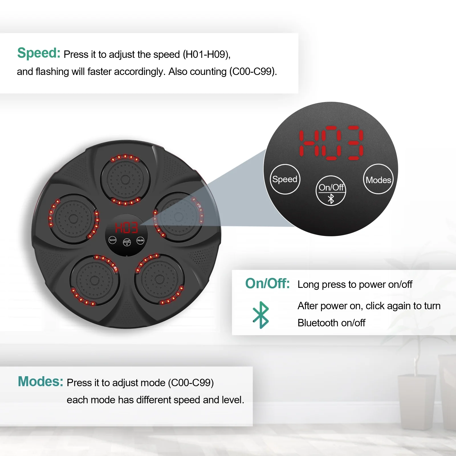 Untica Music Boxing Machine, Smart Bluetooth Connection Boxing Equipment, Fight Reaction Training Boxing Pad, Release Pressure Wall Mounted Punching Equipment with Boxing gloves