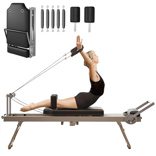 Foldable Pilates Reformer Machine for Home Gym, Wider Pilates Reformer with Spings, Adjustable Pilates Equipment for Women, Up to 450 Lbs Weight Capacity