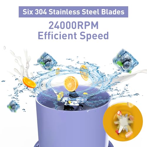 Portable Blender for Smoothies, 10 oz Mini Personal USB-C Rechargeable Cordless Smoothie Maker & Handheld Protein Shake Blender, Quiet Small Travel Juicer for Office, Gym, Kitchen(Purple)