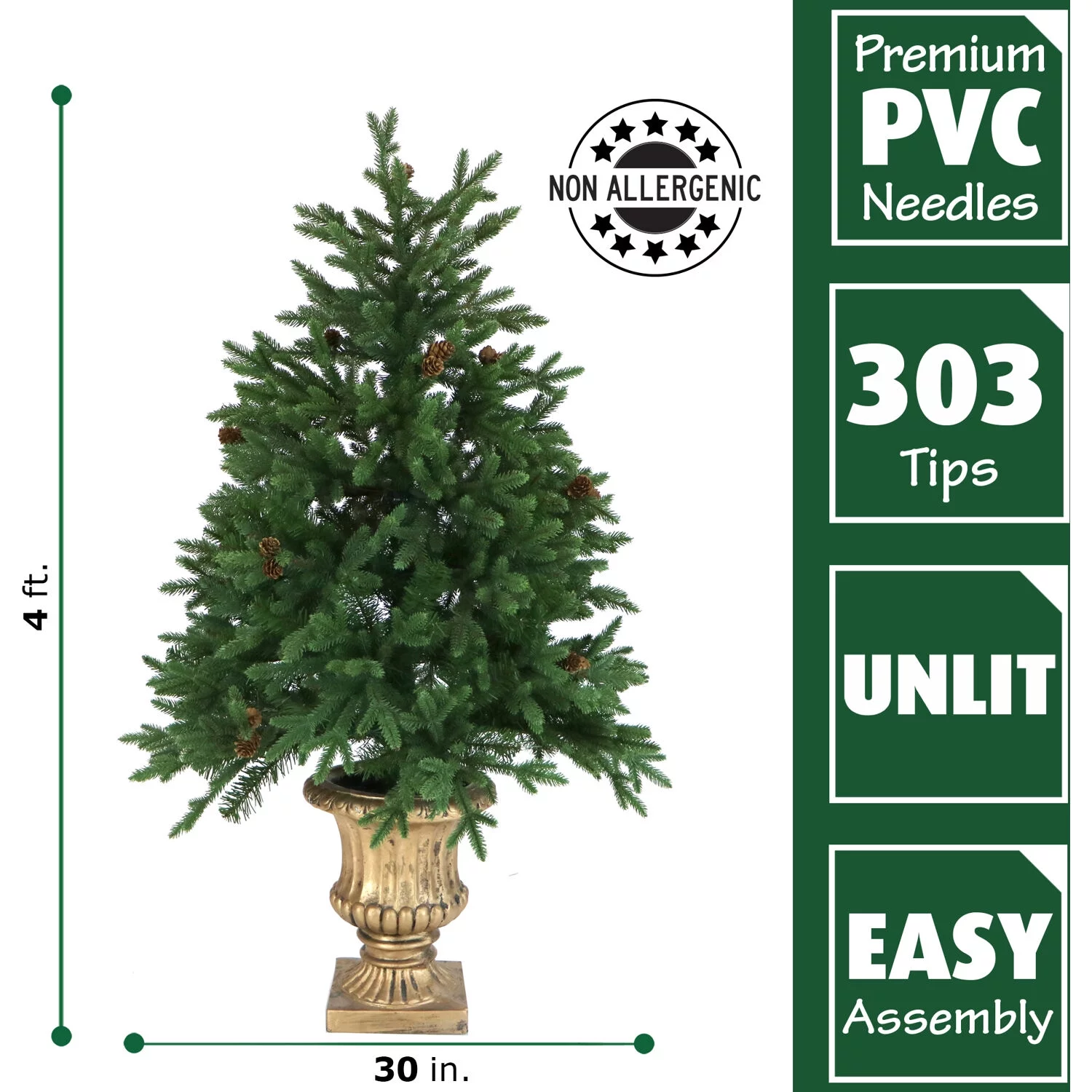Fraser Hill Farm 4-Ft. Noble Fir Artificial Tree with Metallic Urn Base