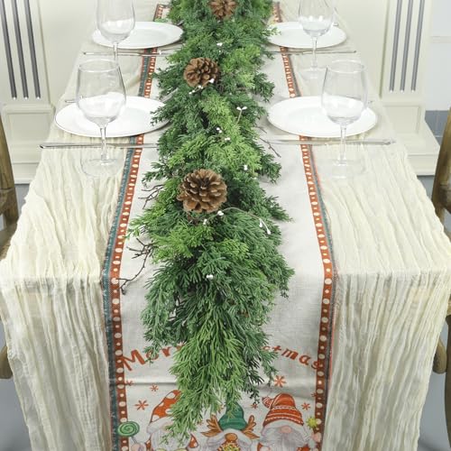 Artgar 6 Ft Christmas Cedar Garland - Realistic Greenery Cypress Garlands - Real Touch Artificial Pine Garland Christmas Decorations for Outdoor Home Dining Table Mantel Stair Porch Winter Xmas Decor