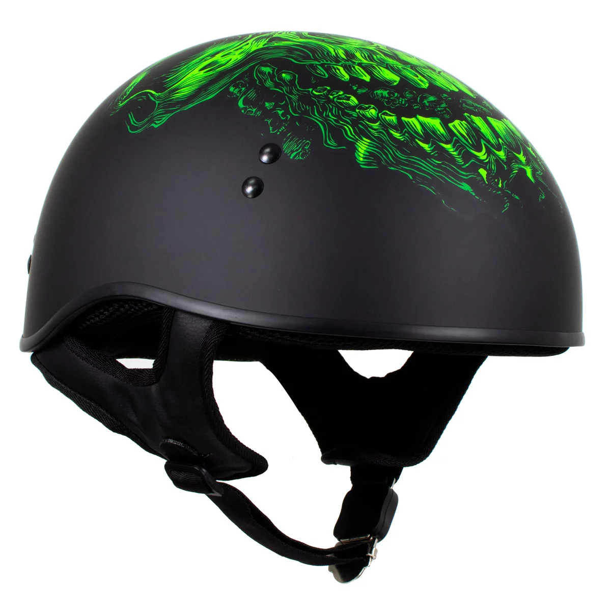 Hot Leathers HLD1030 Flat Black 'Shredder' Motorcycle DOT Approved Skull Cap Half Helmet for Men and Women Biker Medium