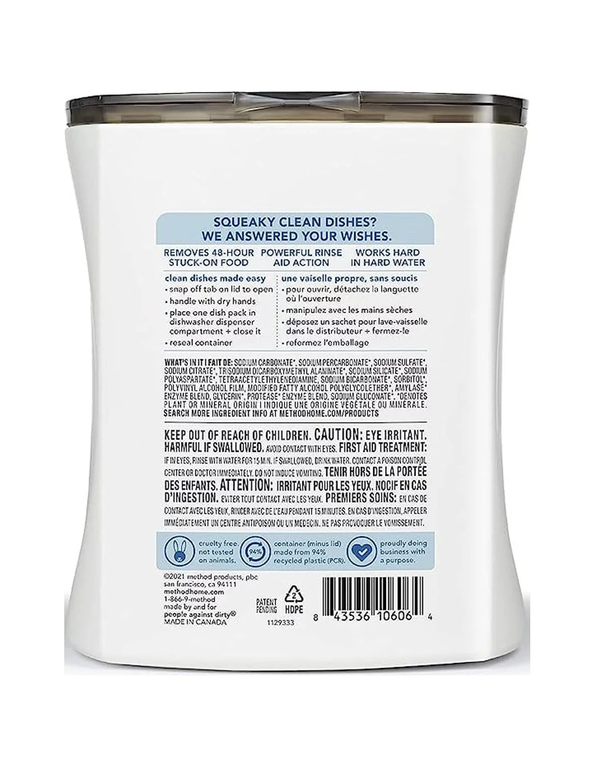 1024498 DSWSH PACK FREE&CLR 30PK Method Free & Clear Scent Pods Dishwasher Detergent 17.2 oz (Pack of 1)