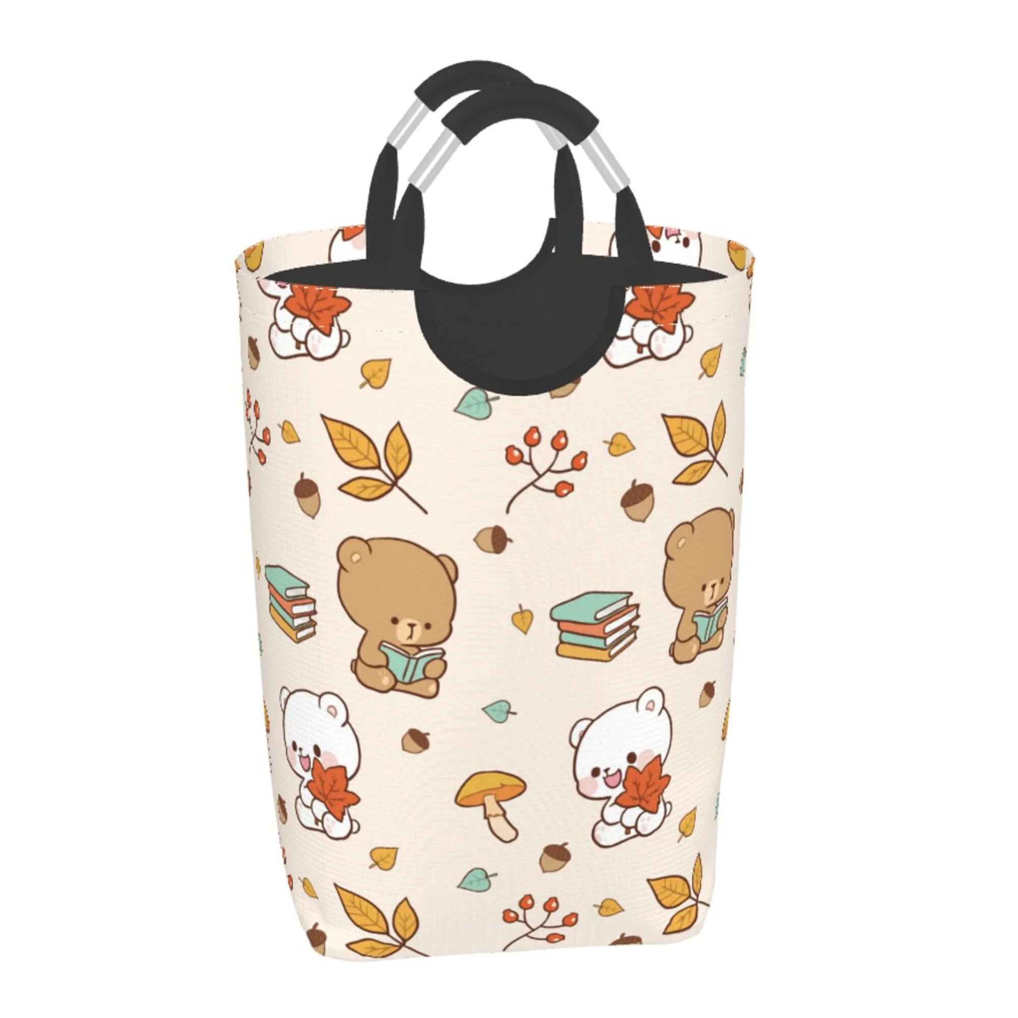 TEQUAN 50L Large Rectangular Laundry Hamper with Aluminum Handles, Cartoon Bear Animal Prints Waterproof Foldable Dirty Clothes Basket