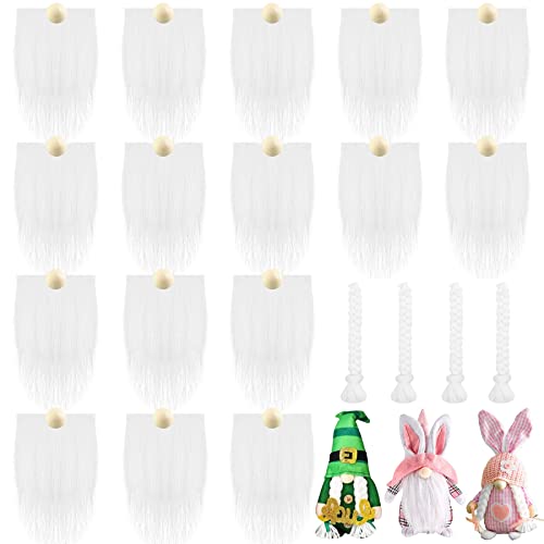 PEVOGON 20 Pieces Christmas Gnome Beards Fake Mustache Faux Fur Pre-Cut Beard for Gnome Crafts with 20 PCS Wooden Balls
