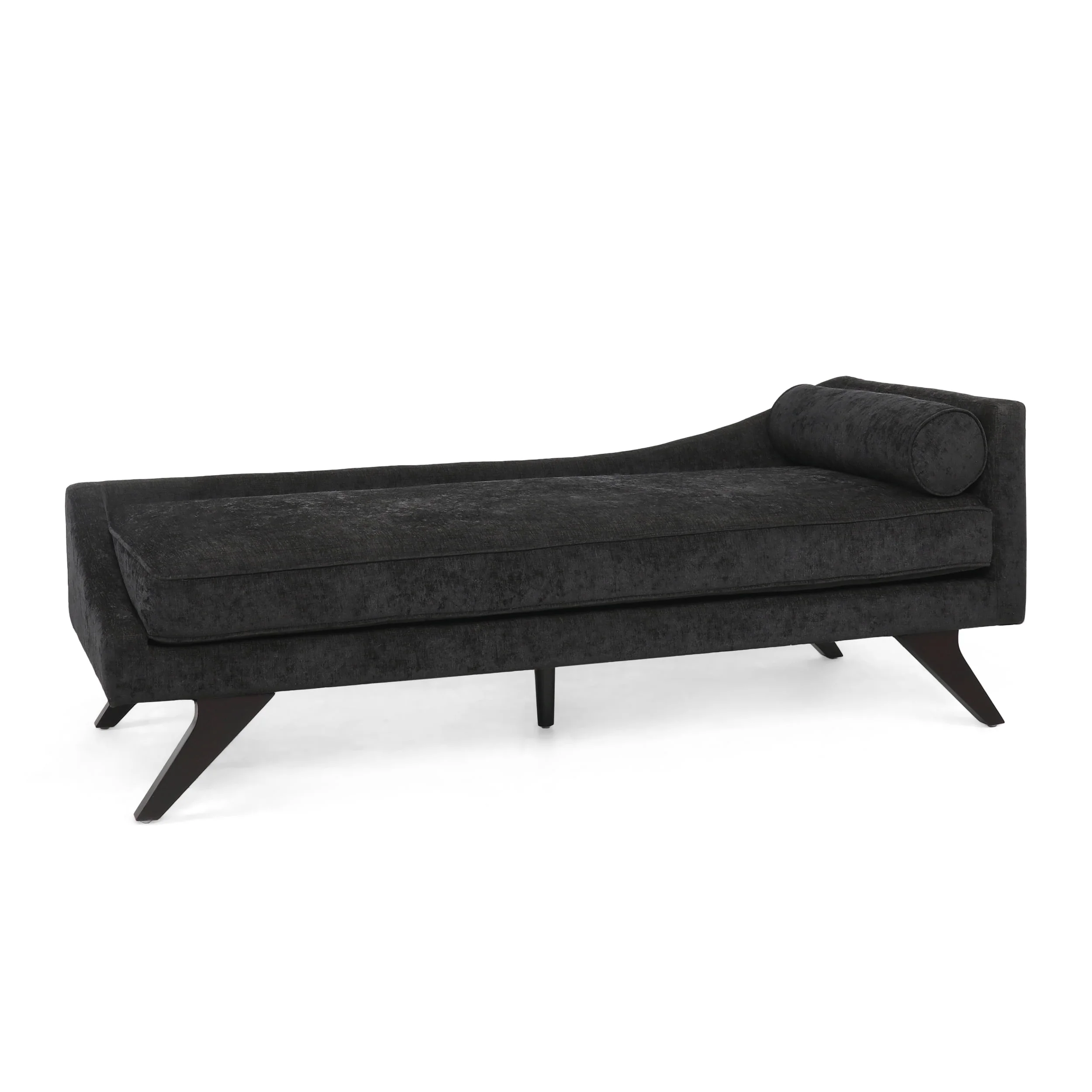 GDF Studio Alphonso Mid Century Modern Fabric Chaise Lounge, Black and Dark Brown