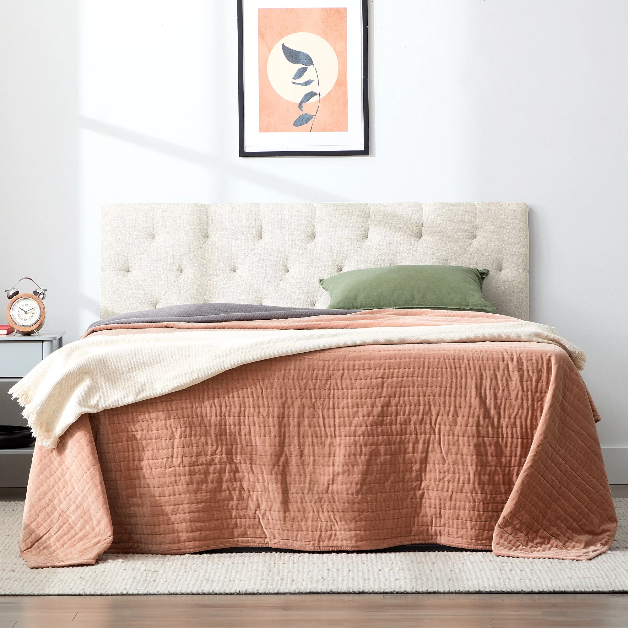 Rest Haven Eugene Diamond Tufted Upholstered Headboard, Full, Cream