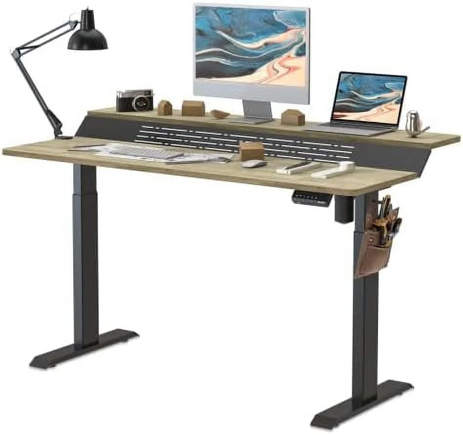 HJZBNONE Standing Desk 55x24 Inches Electric Height Adjustable Stand up Desk 2 Tier Sit Stand Home Office Desk Memory Computer Standing Table Ergonomic Workstation