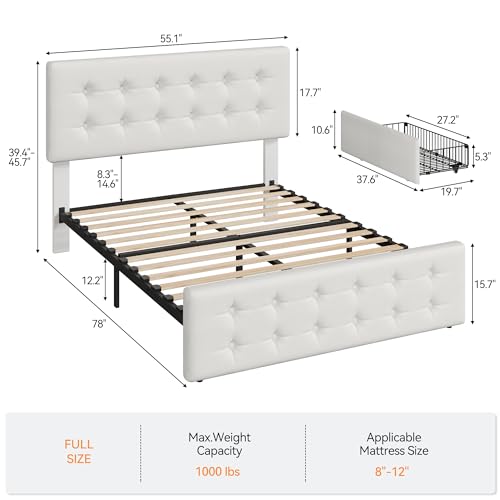 IDEALHOUSE Queen Size Bed Frame with 4 Storage Drawers and Headboard, Faux Leather Upholstered Platform Bed Frame with Wooden Slats Support, Button Tufted Design, No Box Spring Needed, Black