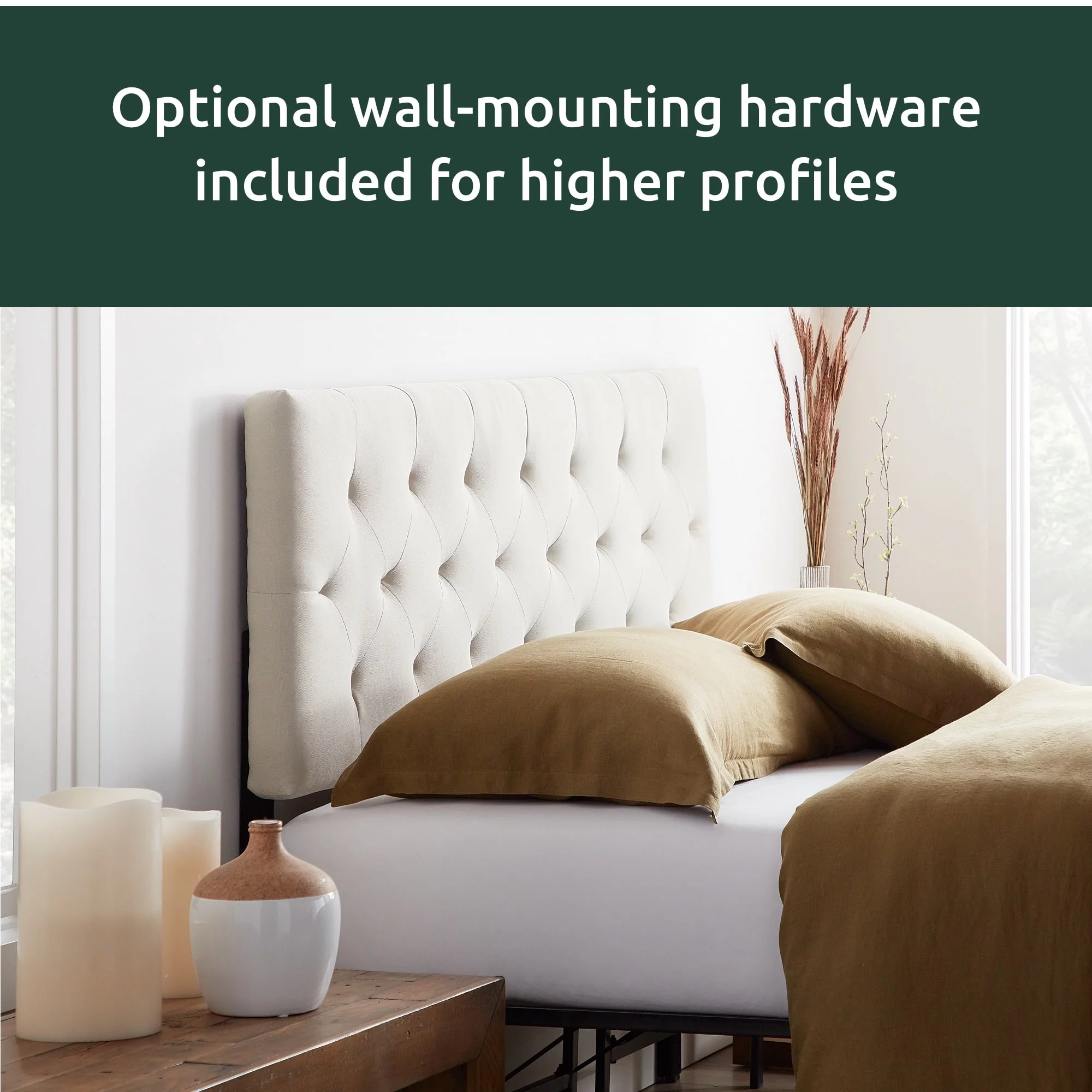 Rest Haven Eugene Diamond Tufted Upholstered Headboard, Full, Cream