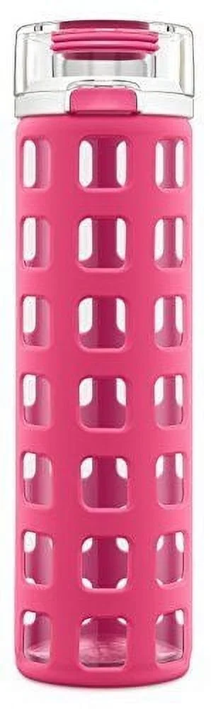 Ello Syndicate BPA-Free Glass Water Bottle with Flip Lid, Pink, 20 oz..