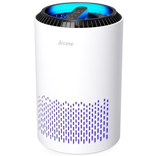 AROEVE Air Purifiers for Bedroom Home, 3 Layer Filter for Smoke Pollen Allergies Pet Dander Odor, Sleep Mode for Better Sleep, Energy Saving, 3 Speeds, Timer for Office, Dorm, Kitchen, MK01, White