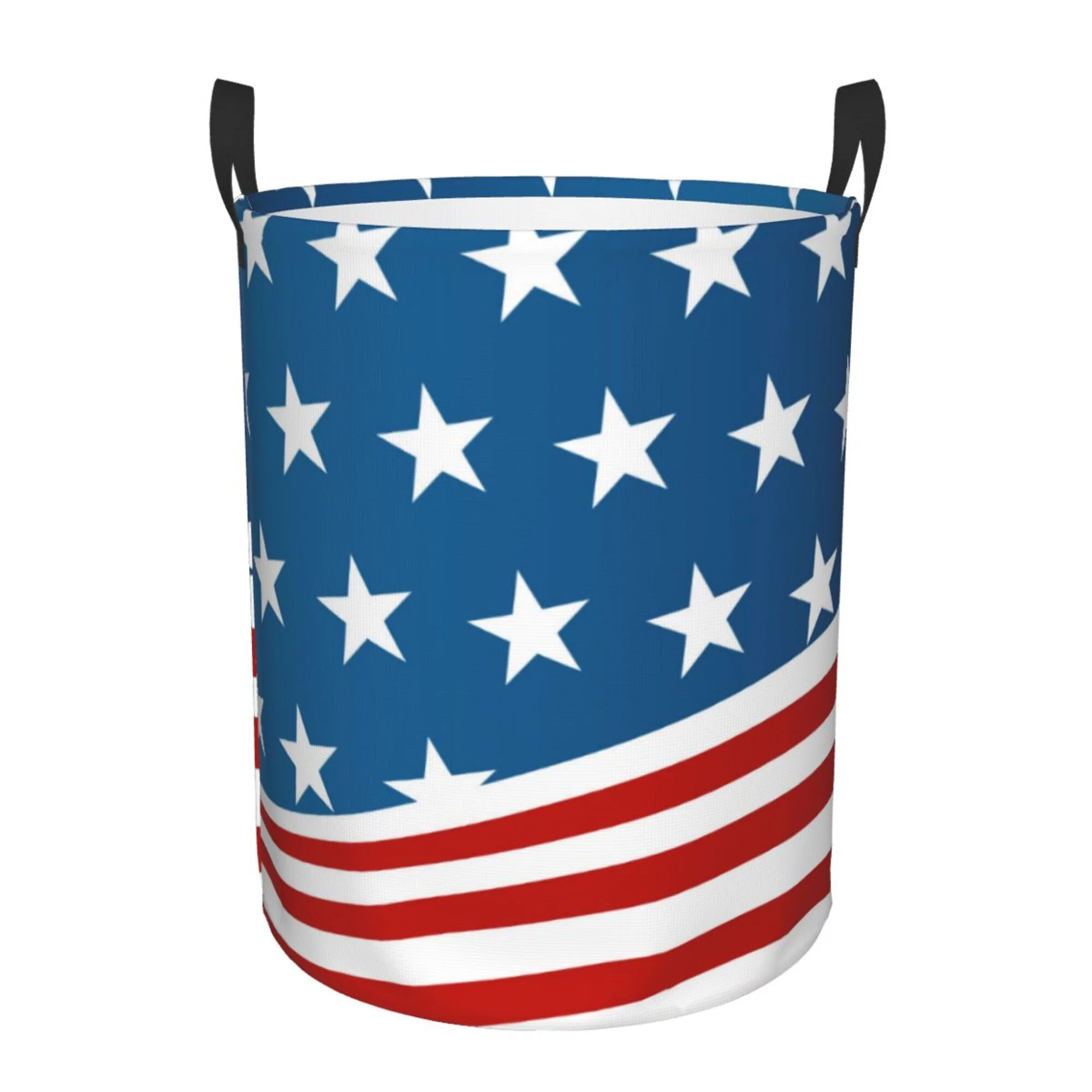DouZhe Waterproof Collapsible Large Laundry Baskets, American Usa Stripe Stars Prints Circular Hamper with Handles