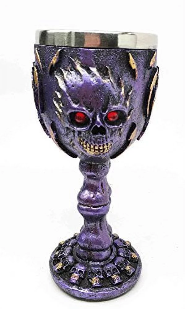 Flaming Skull Purple Ghost With Bloody Eyes 5oz Wine Drink Goblet Chalice
