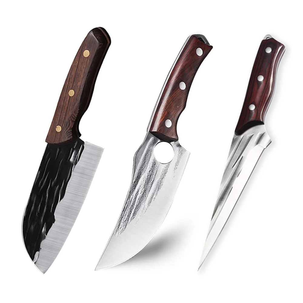 Myvit Kitchen Knife 6inch Forged Stainless Steel Meat Cleaver Anti-Stick Blade Butcher Knife Chopping Boning Slicing Tool for Outdoor Survival BBQ