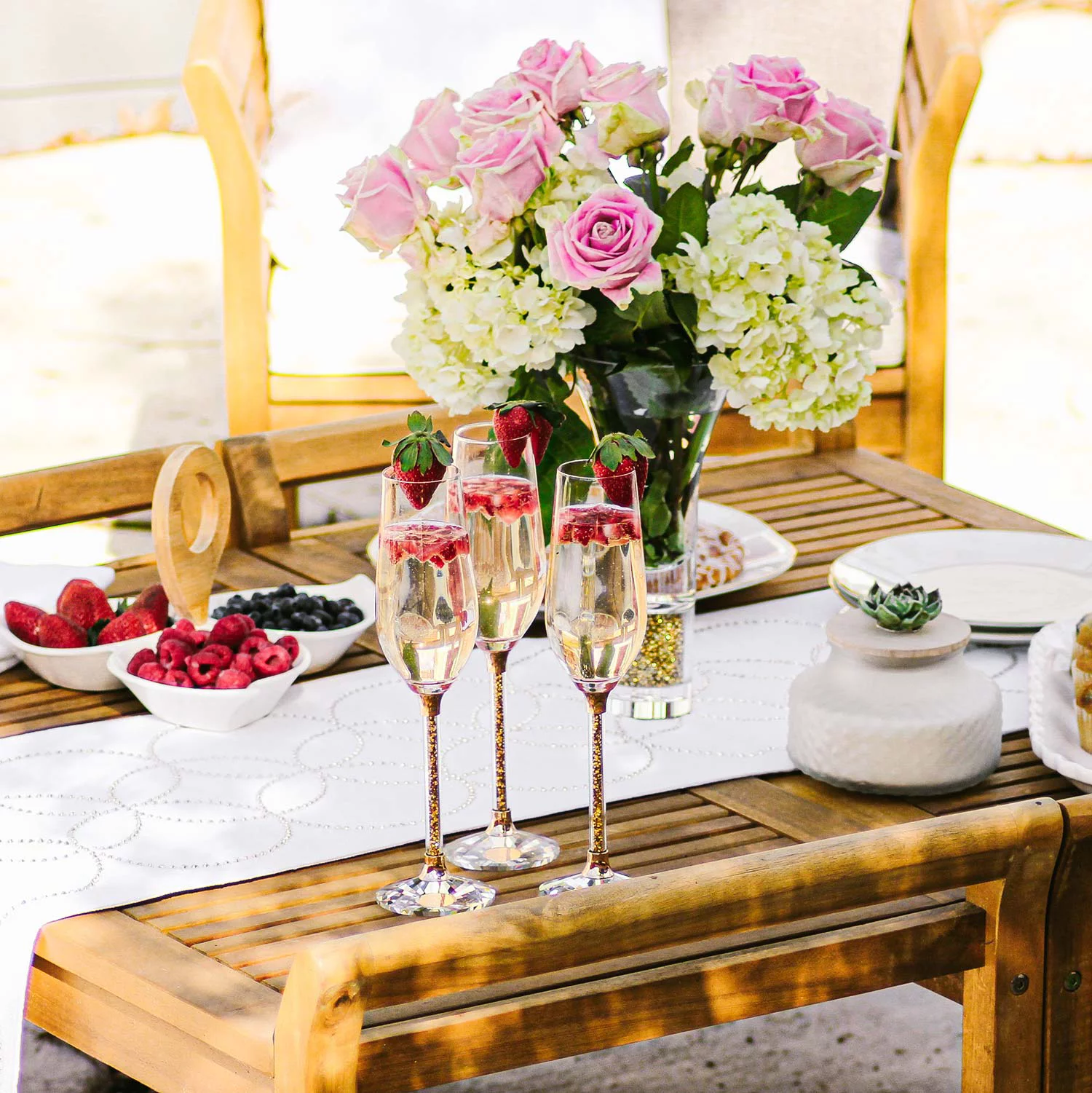 Sparkles Home Rhinestone Crystal Filled Stem Toasting Flutes - Set of 2 in Gift Box