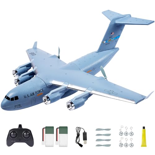 RC Airplane, 2CH RC Plane Ready to Fly, 2.4GHz C-17 Remote Control Airplane with 6-axis Gyro Stabilizer Globemaster III Military Transport Aircraft for Beginners Boys Kids Adults Patent Pending